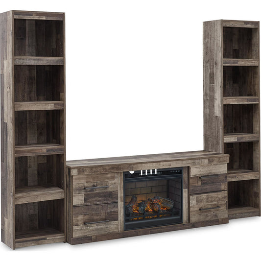 Meuble de divertissement Derekson avec cheminée - Gris multi